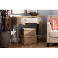 Baxton Studio JY361-Natural Brown-Console Clarice French Provincial Natural Brown Finished Wood and Metal 2-Drawer Console Table